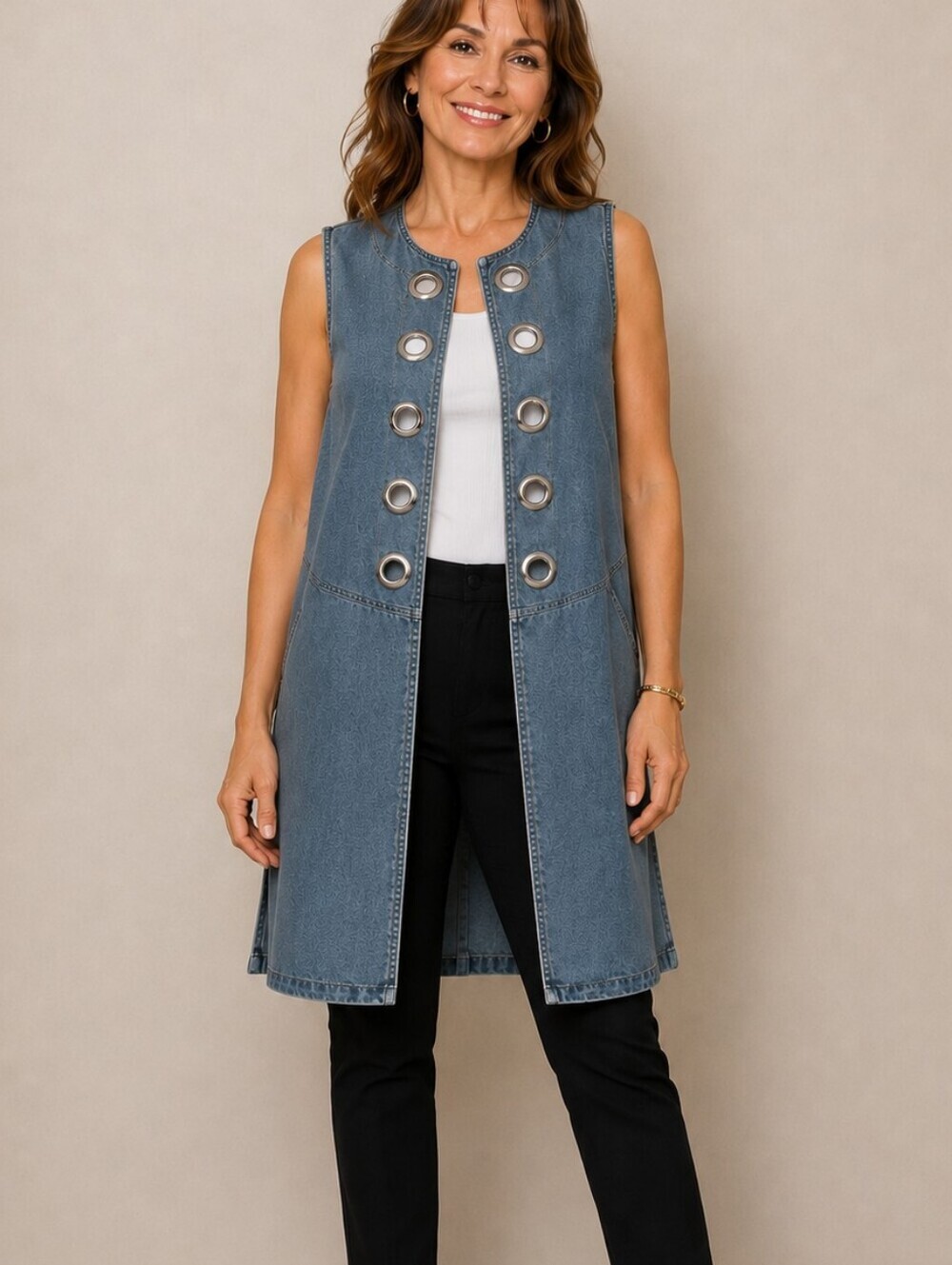 VTG DOR DOR COUTURE Denim Chambray Grommet Topper Vest Small